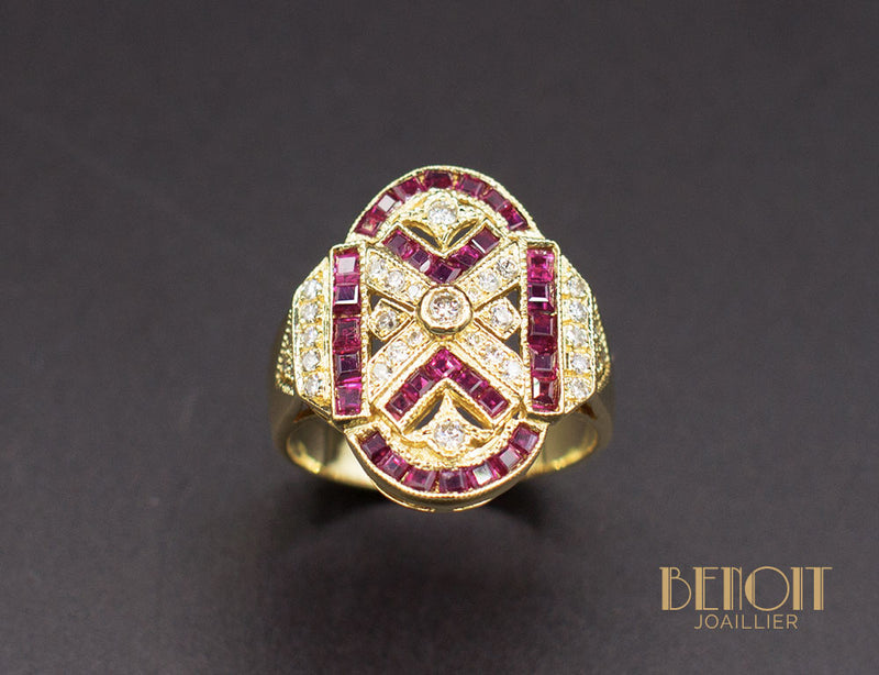 Bague Style Art Déco Rubis Diamants