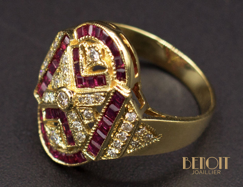 Bague Style Art Déco Rubis Diamants