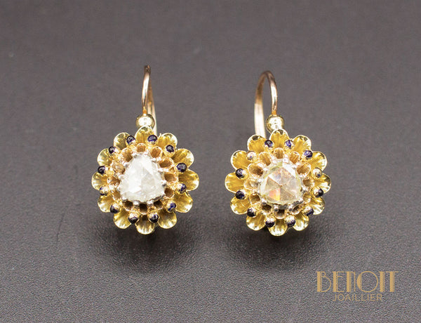 Dormeuses XIXe Diamants Taille Rose