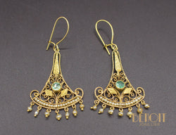Boucles d'Oreilles Pendantes Emeraudes Perles