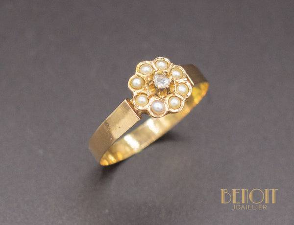 Bague Fleur Perles Diamants