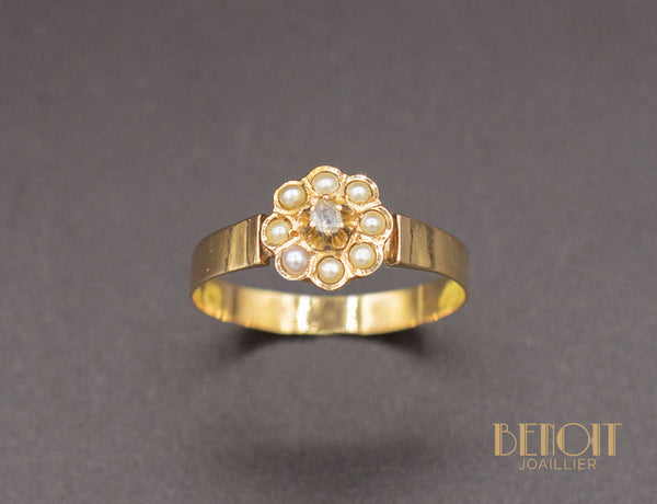 Bague Fleur Perles Diamants