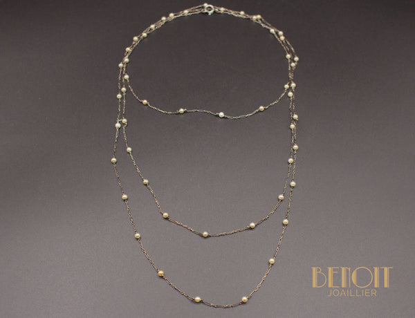 Sautoir Ancien Argent et Perles