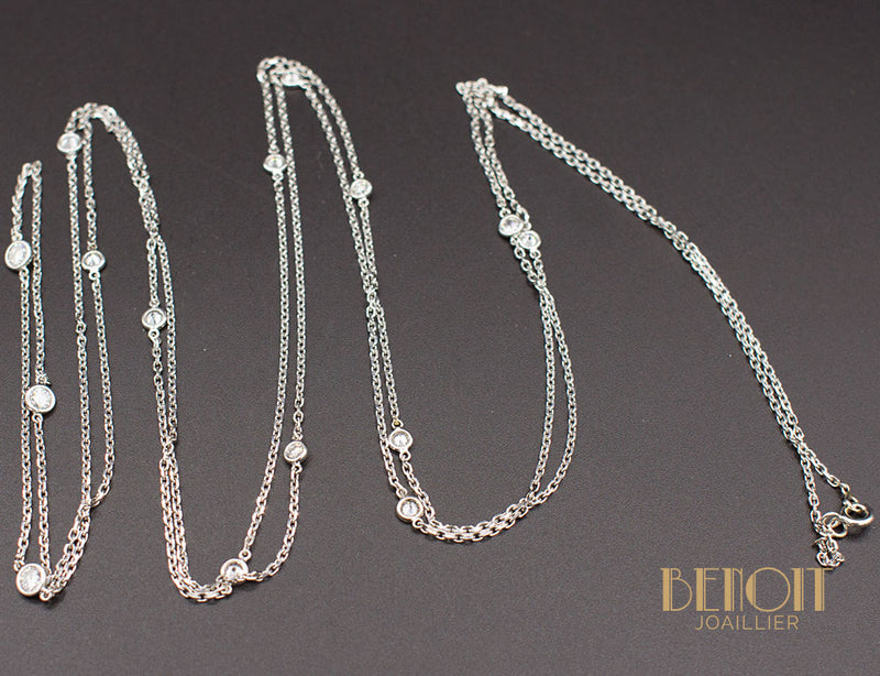 Sautoir Chaîne Or Blanc Diamants