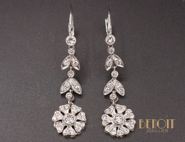 Boucles d'Oreilles Fleurs Diamants