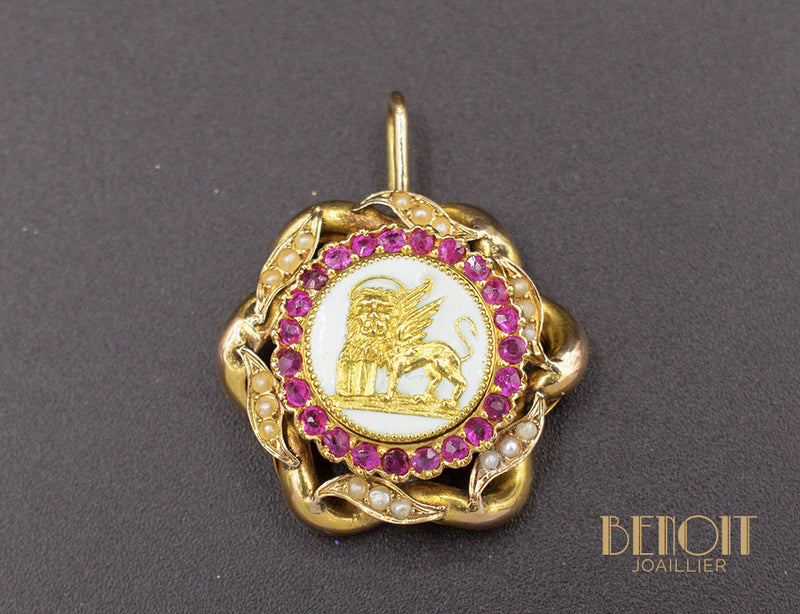 Pendentif Or Email et Verneuils XIXe