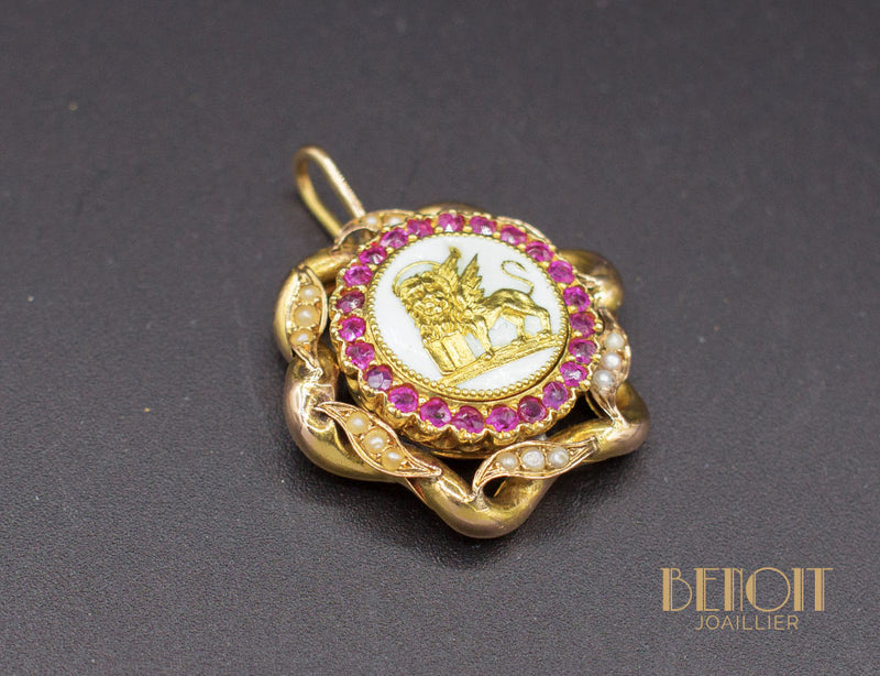 Pendentif Or Email et Verneuils XIXe