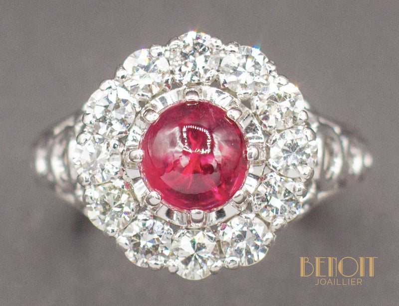 Bague Rubis Cabochon Diamants