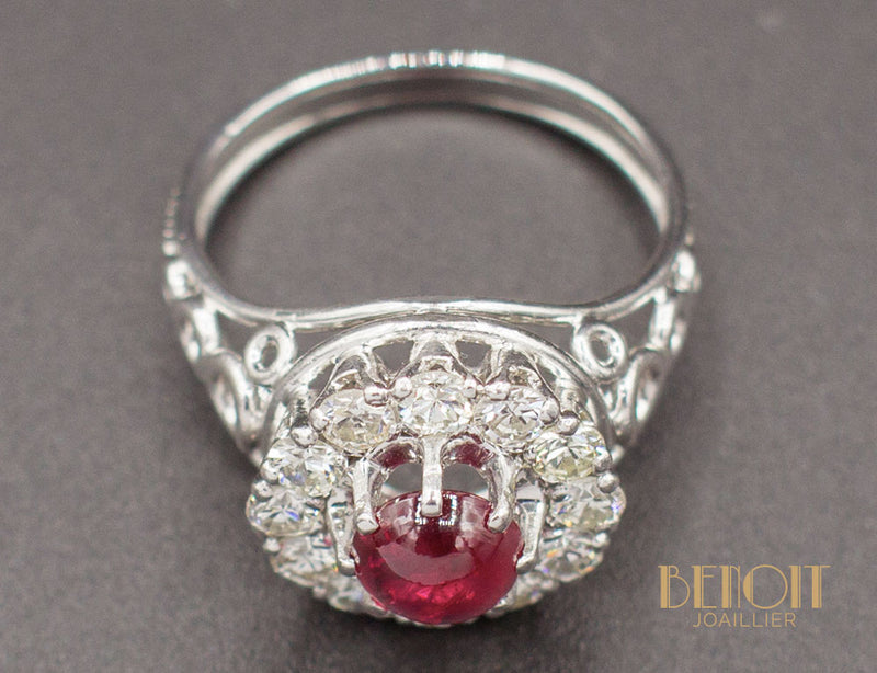 Bague Rubis Cabochon Diamants
