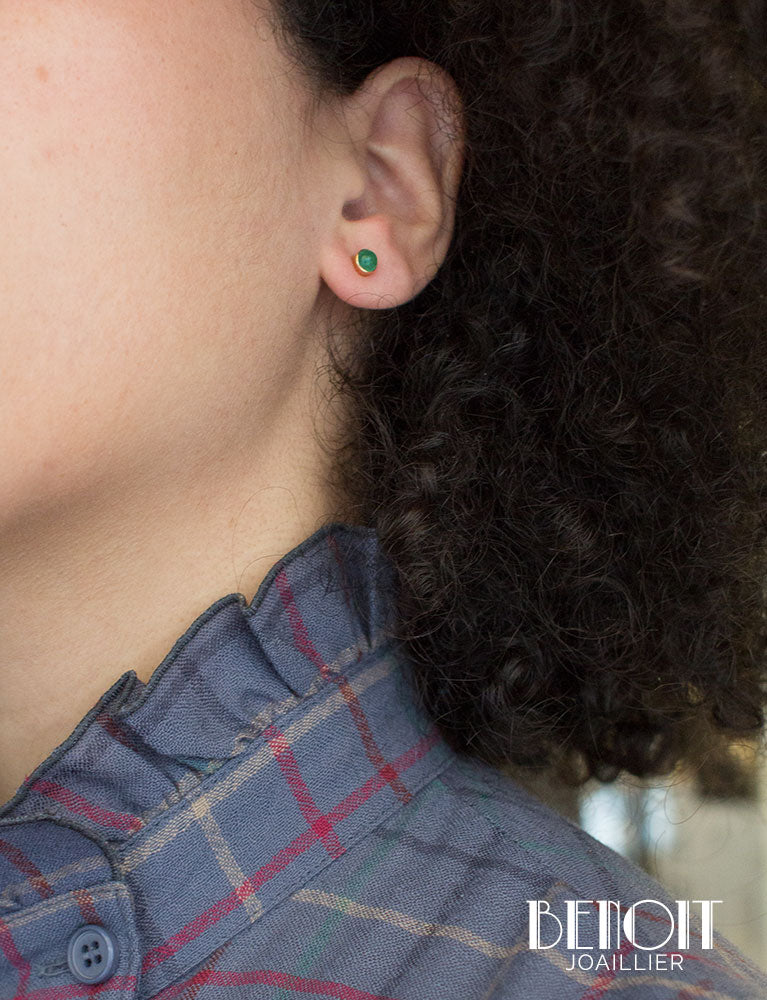 Boucles d'Oreilles Puces Emeraudes