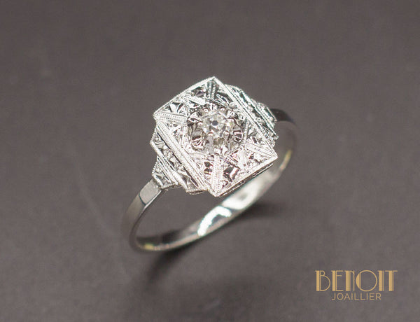 Bague Art Déco Or Blanc Diamant