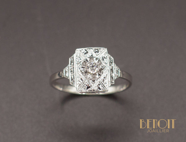 Bague Art Déco Or Blanc Diamant
