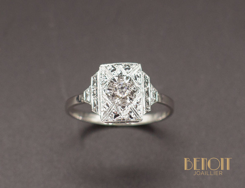Bague Art Déco Or Blanc Diamant