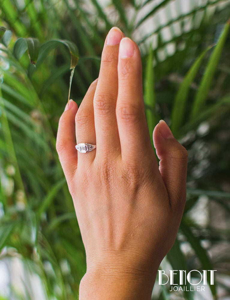 Bague Art Déco Diamant Or Blanc