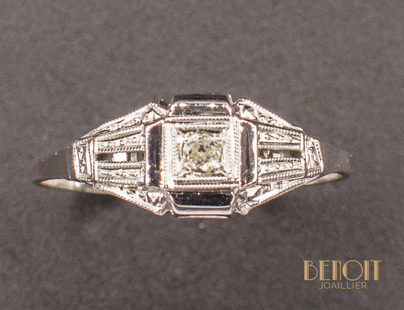 Bague Art Déco Diamant Or Blanc