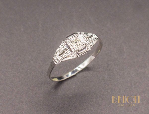 Bague Art Déco Diamant Or Blanc