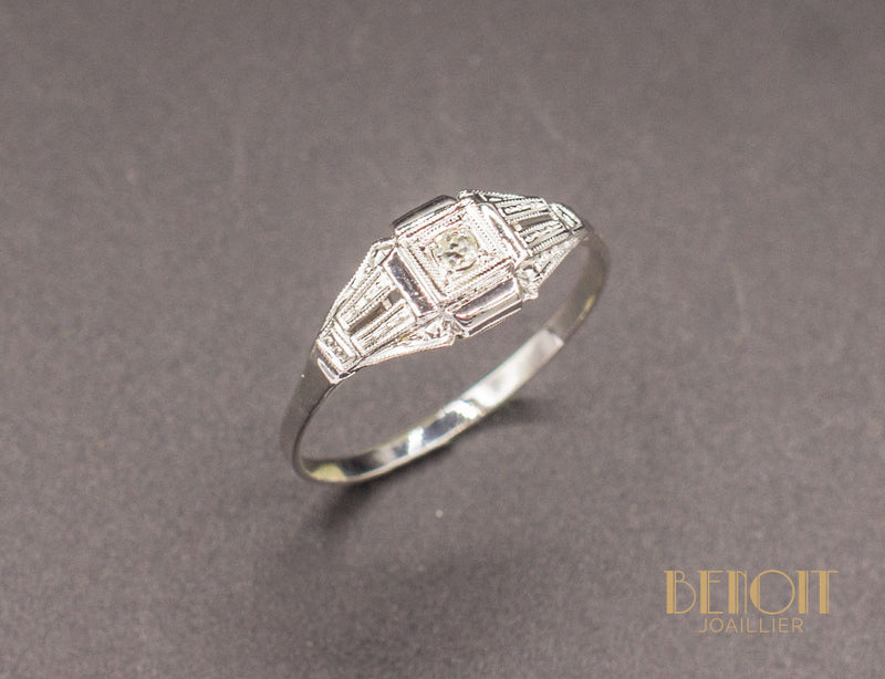 Bague Art Déco Diamant Or Blanc