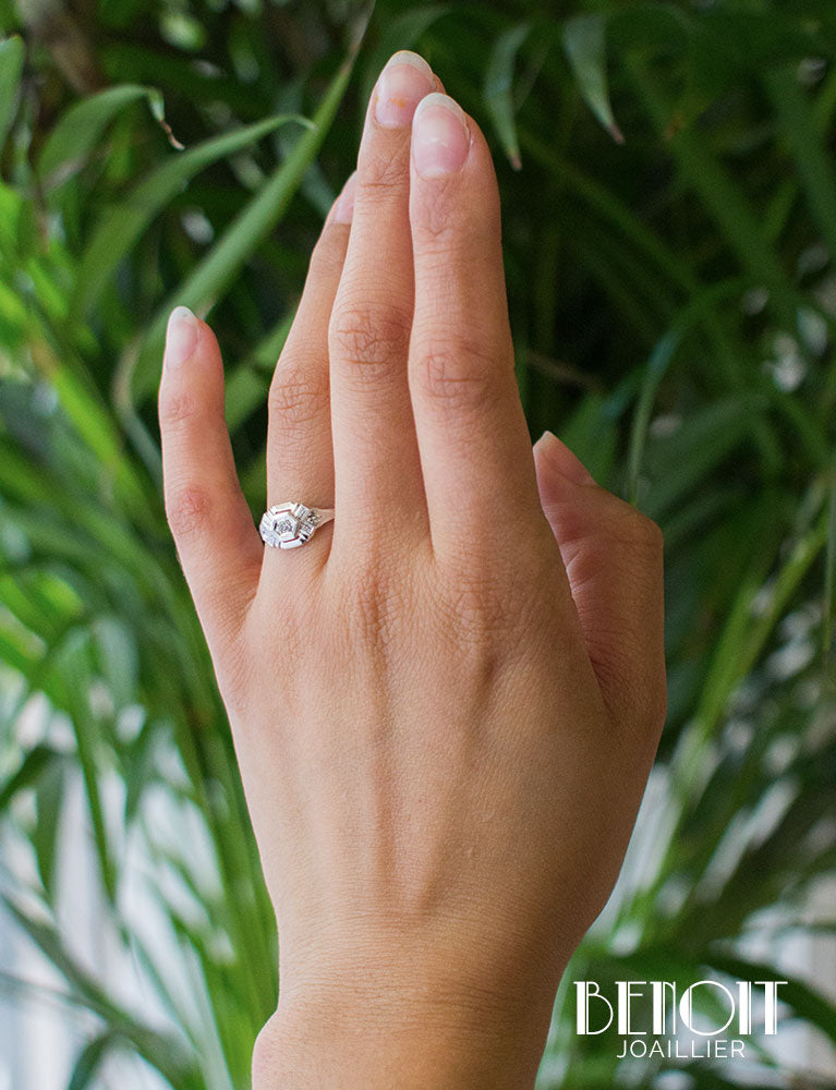 Bague Art Déco Or Blanc Diamant
