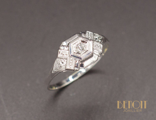 Bague Art Déco Or Blanc Diamant