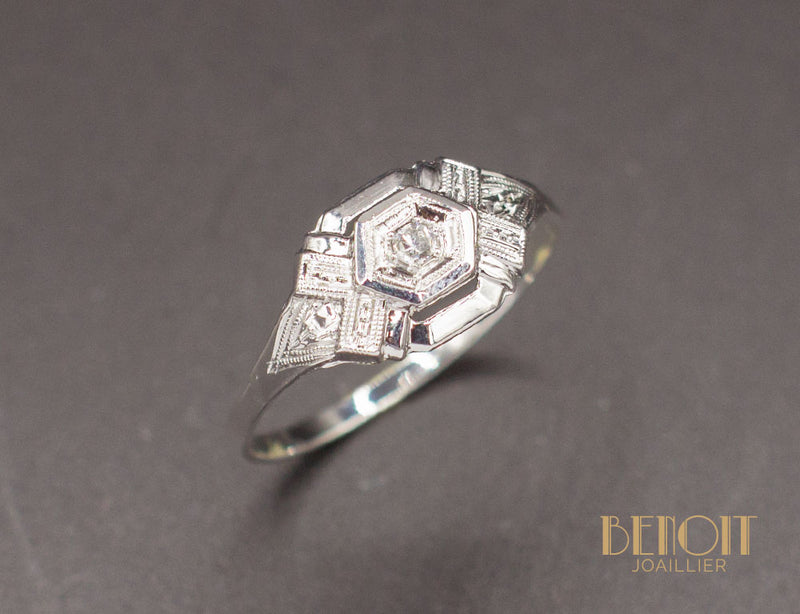 Bague Art Déco Or Blanc Diamant