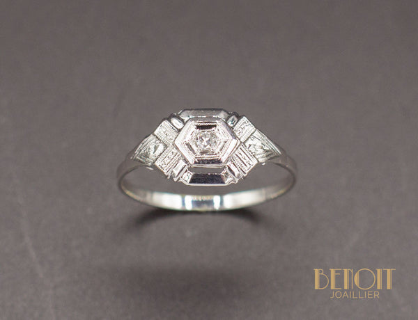 Bague Art Déco Or Blanc Diamant