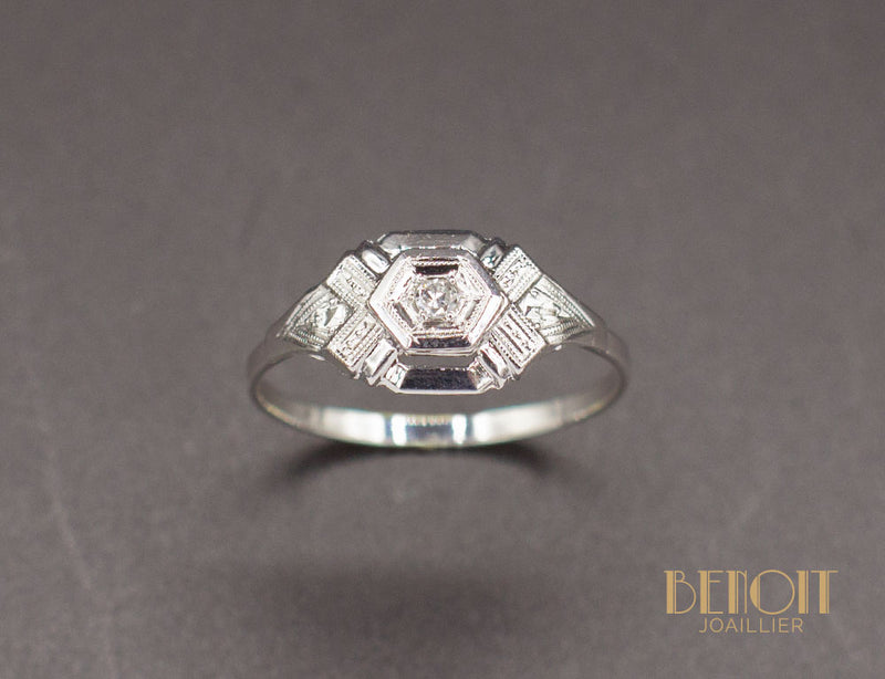 Bague Art Déco Or Blanc Diamant