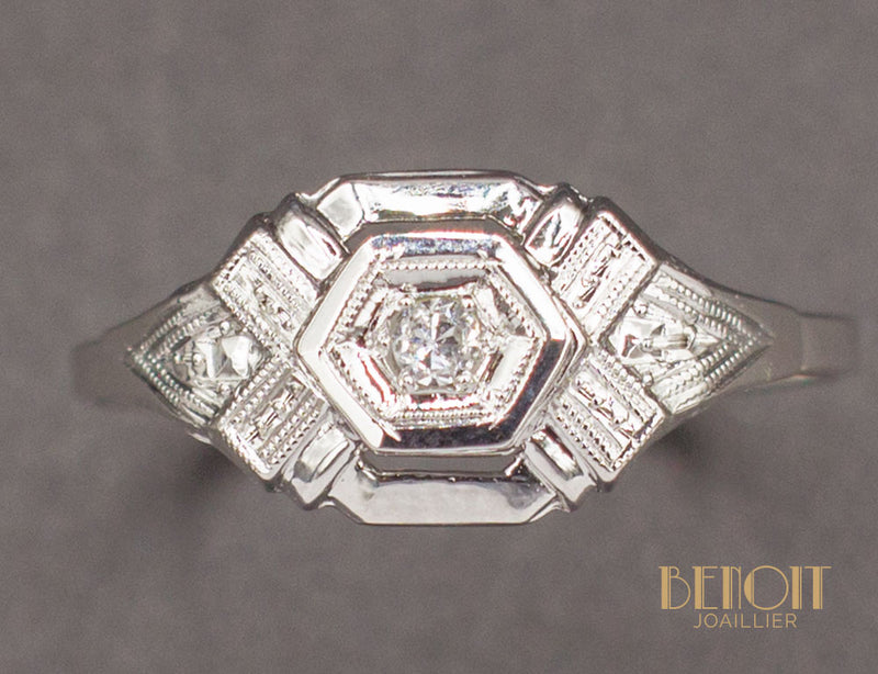 Bague Art Déco Or Blanc Diamant
