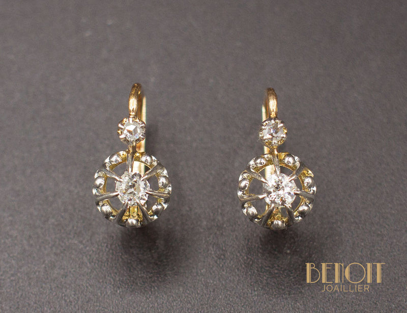 Boucles d'Oreilles Dormeuses Anciennes Diamants