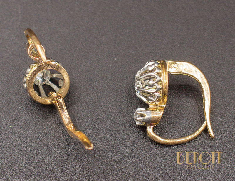 Boucles d'Oreilles Dormeuses Anciennes Diamants