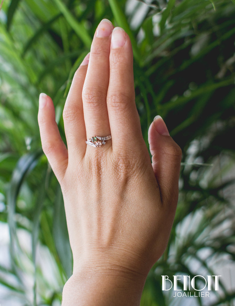 Bague Toi et Moi XIXe Tourmaline Diamant