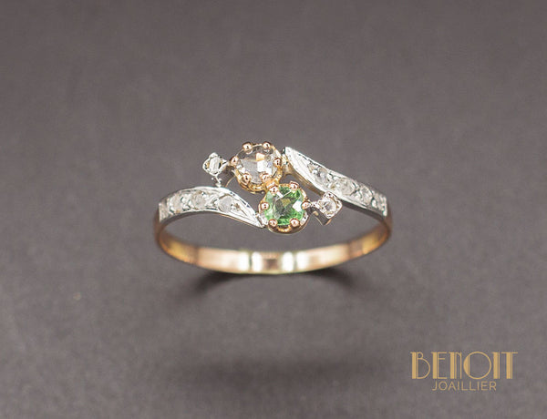 Bague Toi et Moi XIXe Tourmaline Diamant
