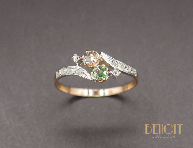 Bague Toi et Moi XIXe Tourmaline Diamant