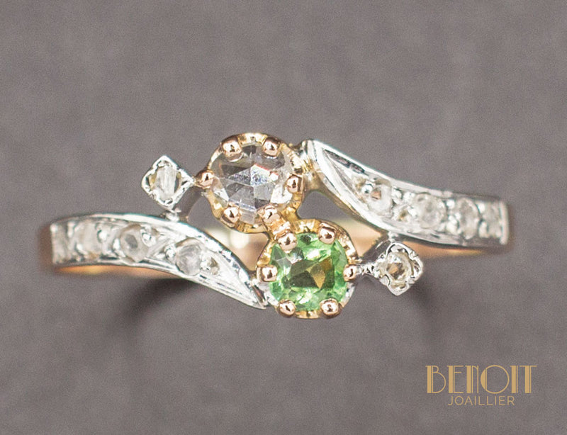 Bague Toi et Moi XIXe Tourmaline Diamant