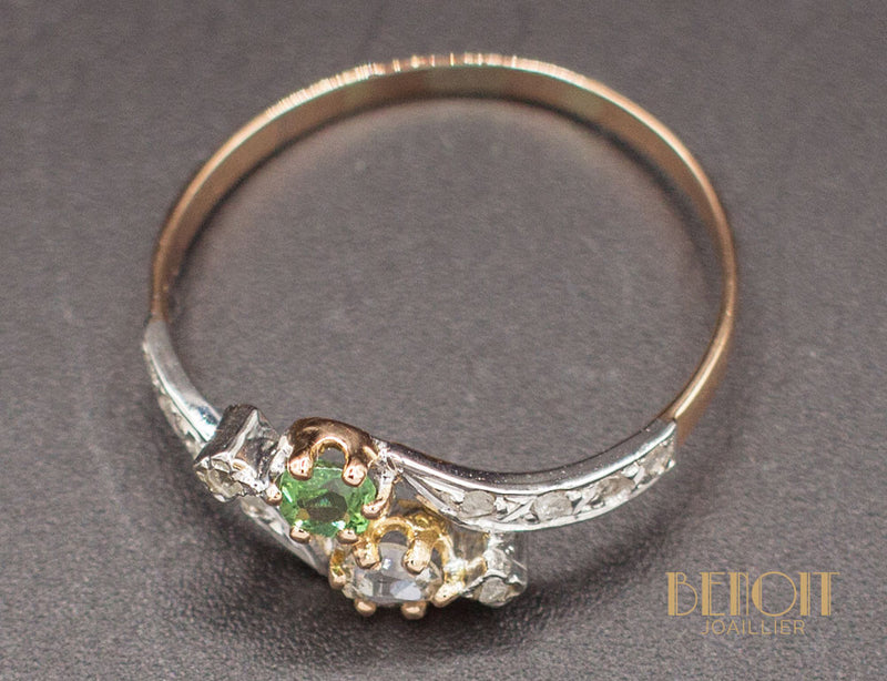 Bague Toi et Moi XIXe Tourmaline Diamant