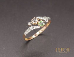 Bague Toi et Moi XIXe Tourmaline Diamant