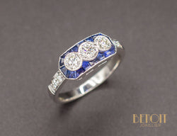 Bague Art Déco Diamants Saphirs