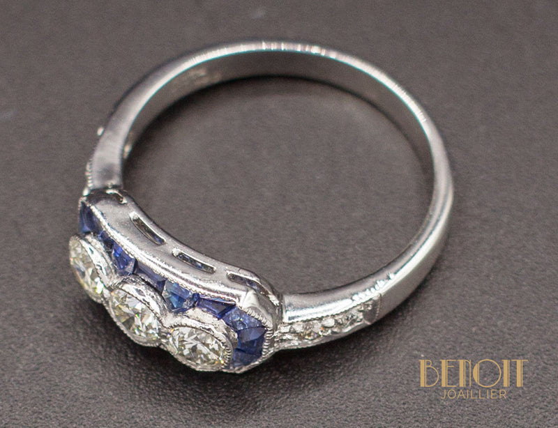 Bague Art Déco Diamants Saphirs