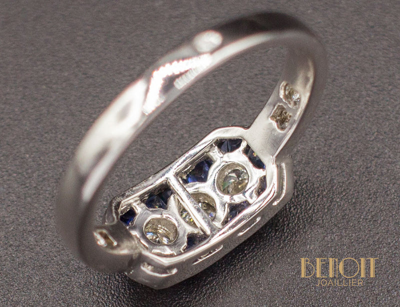 Bague Art Déco Diamants Saphirs