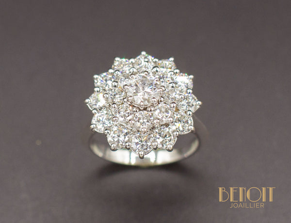 Bague Marguerite Diamants Double Entourage
