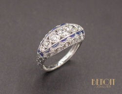 Bague Jarretière Art Déco Diamants Saphirs