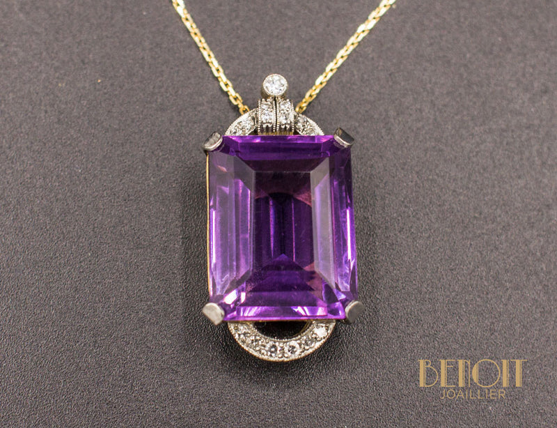 Pendentif Art Déco Améthyste et Diamants