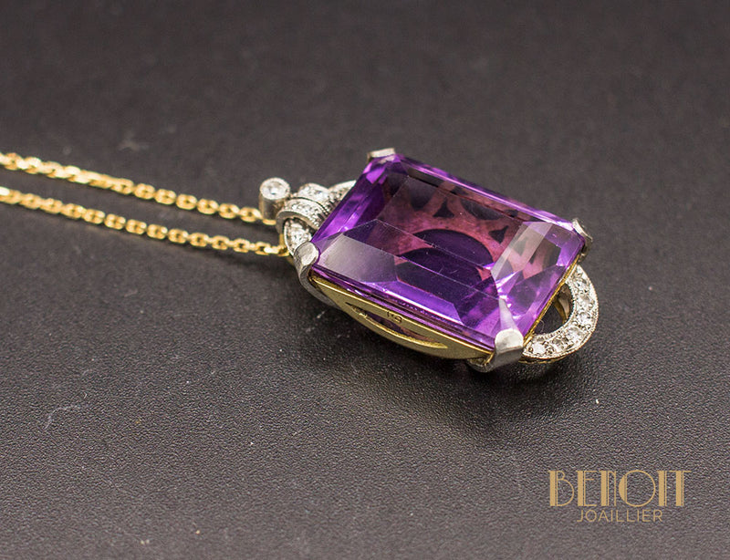 Pendentif Art Déco Améthyste et Diamants