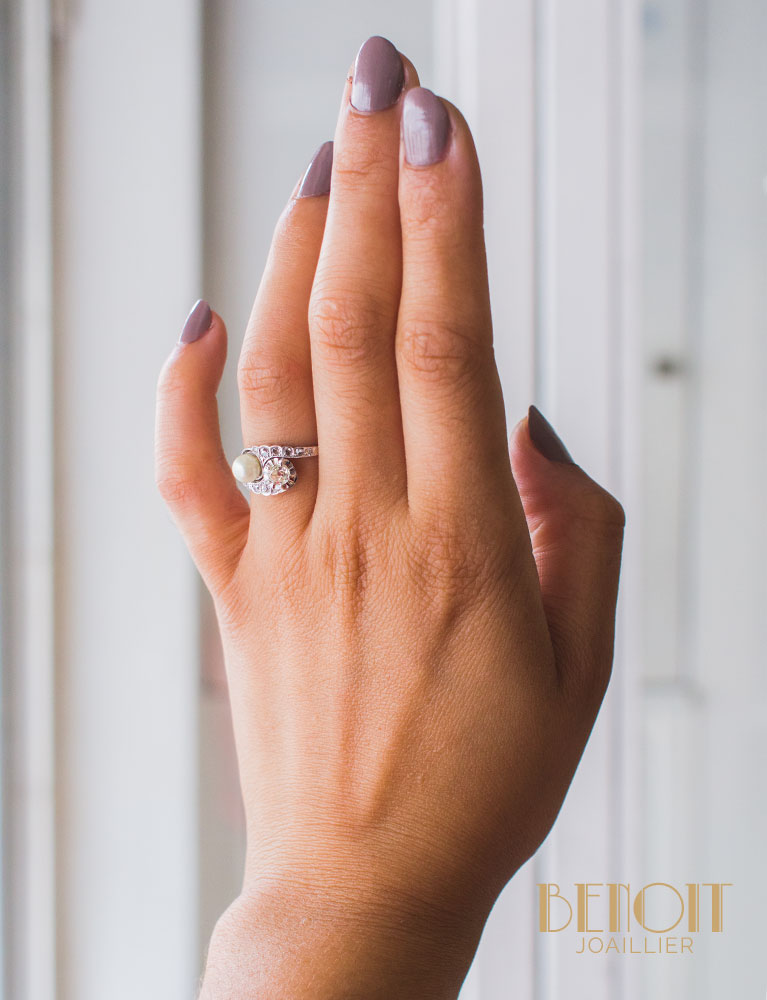 Bague Toi et Moi Perle et Diamants