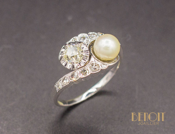 Bague Toi et Moi Perle et Diamants