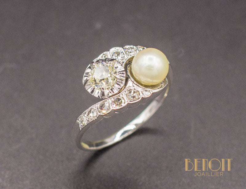 Bague Toi et Moi Perle et Diamants