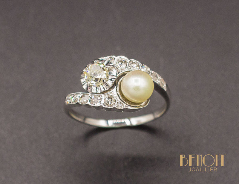 Bague Toi et Moi Perle et Diamants