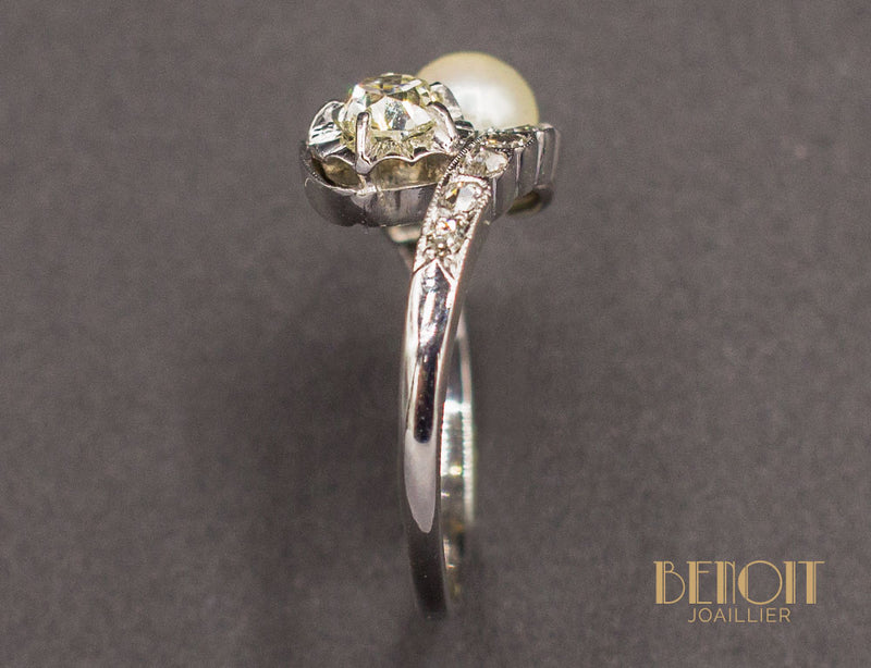 Bague Toi et Moi Perle et Diamants