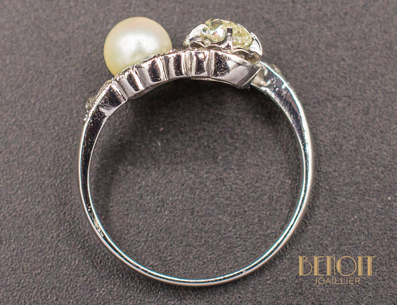 Bague Toi et Moi Perle et Diamants