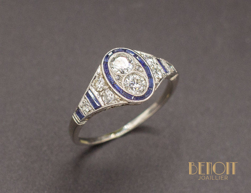 Bague Art Déco Diamants Saphirs