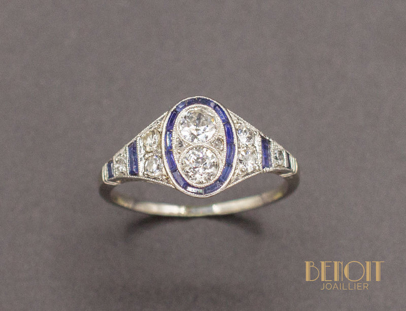 Bague Art Déco Diamants Saphirs